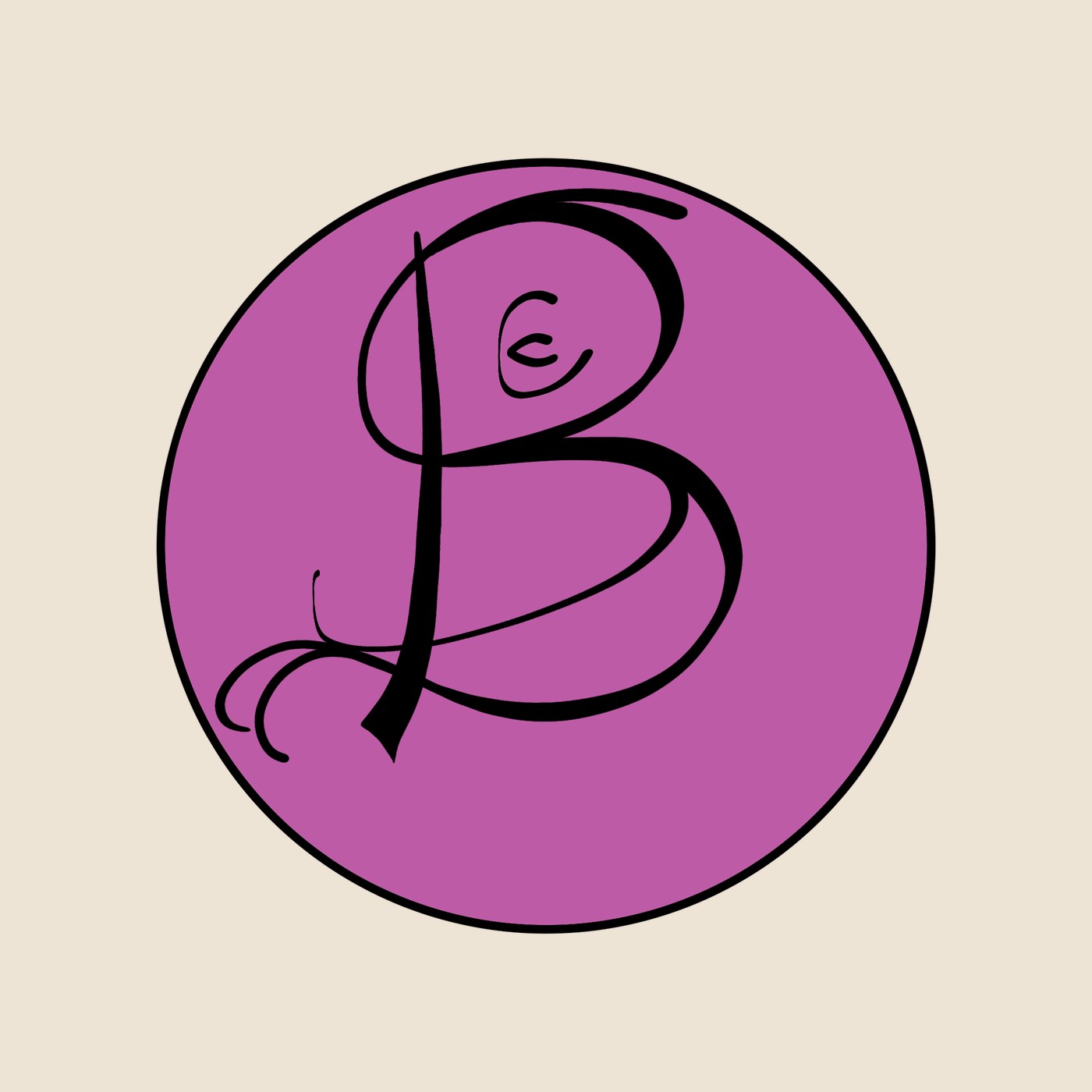 The Small Bites monogram, a looping hand-drawn letter B in black on a purple circle, centered on a cream background.